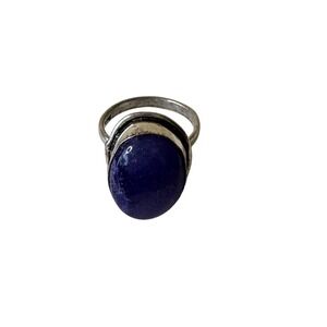 Women's Sterling Silver Tone Oval Pur‎ Gemstone Ring Statement Boho Size 6.5ple